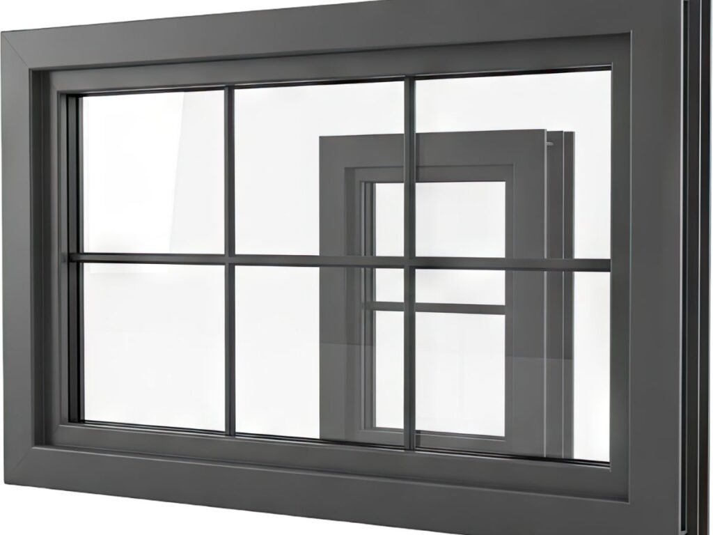 Gray multi-pane window illustrating layered energy-efficient design