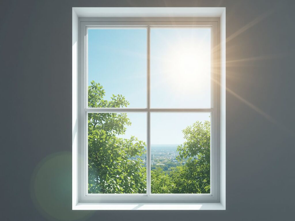 Bright energy-efficient window letting in sunlight and outdoor view
